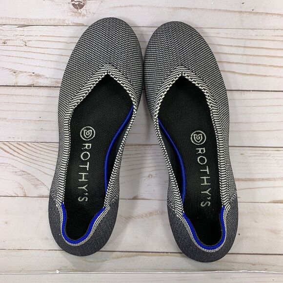 Rothy's The Flat Gray White Round Toe Womens 6.5 Herringbone Birdseye Retired - Picture 6 of 9